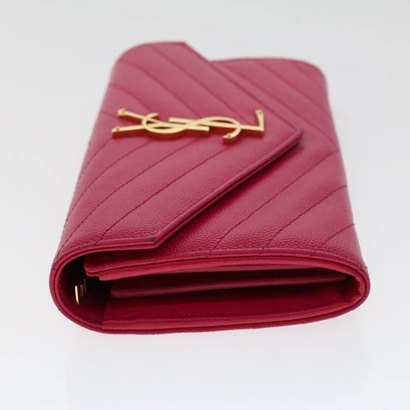 SAINT LAURENT V Stitch Wallet Leather Pink CFP372264 Auth am4748 - Picture 3 of 16